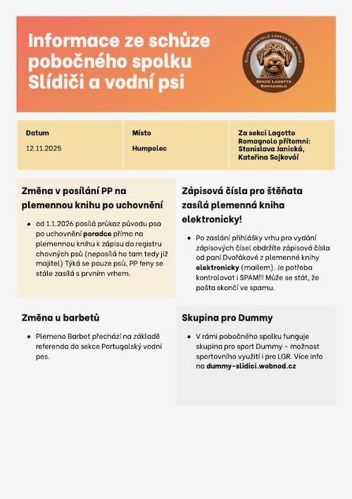 Zpráva ze schůze pobočného spolku slídiči a vodní psi